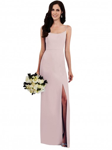 Spaghetti Strap V Back Formal Crepe Bridesmaid Dress / Prom Dress with Front Slit
