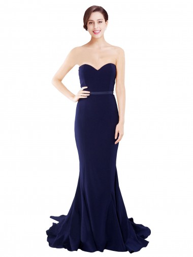 Strapless Sweetheart Neckline Crepe Bridesmaid Dress / Prom Dress with Satin Waistband