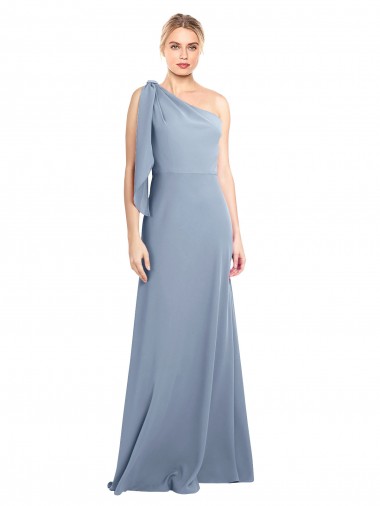 Draped Flutter Sleeves One Shoulder Stretch Formal Crepe Bridesmaid Dress / Prom Dress