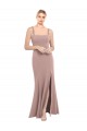 Square Neck Fit and Flare Long Stretch Crepe Bridesmaid Dress / Prom Dress with Side Slit