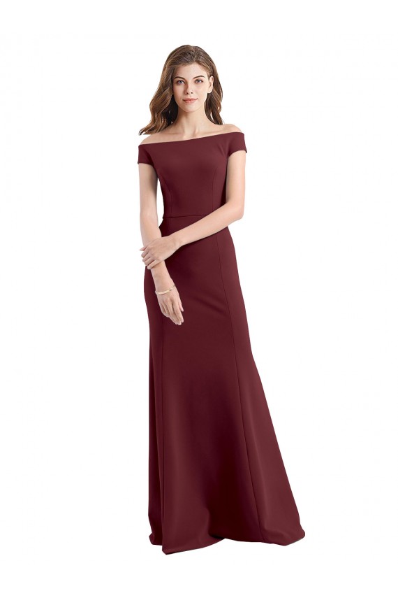 Off the Shoulder Fit and Flare Stretch Crepe Bridesmaid Dress / Prom Dress