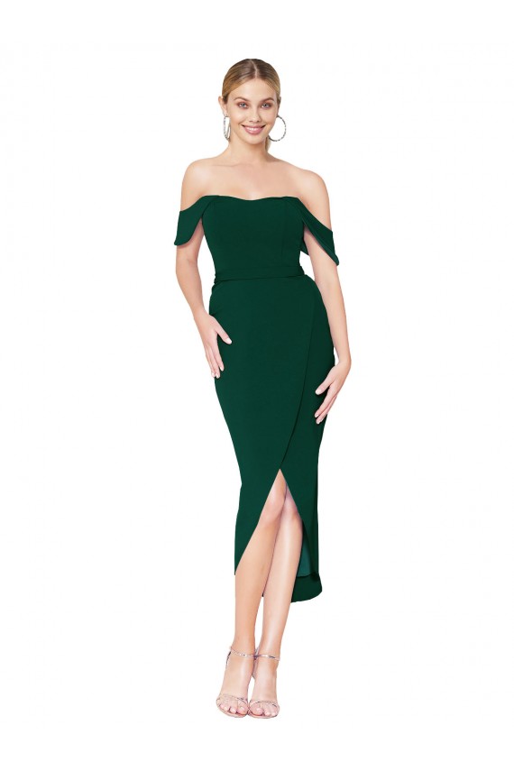 Off the Shoulder Knee Length Formal Crepe Short Cocktail Wrap Bridesmaid Dress / Prom Dress