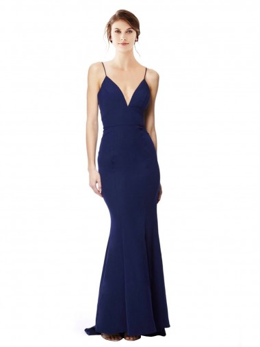 Deep V-Neck Spaghetti Straps Mermaid Formal Crepe Bridesmaid Dress / Prom Dress