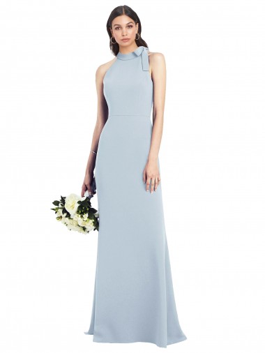 Halter Bow Neck Open Back Soft Full Length Trumpet Bridesmaid Dress / Prom Dress