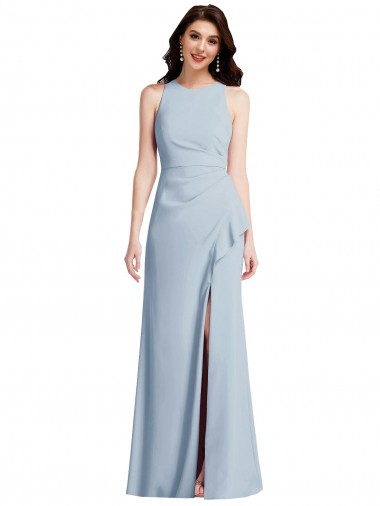 Halter Maxi Bridesmaid Dress / Prom Dress with Cascade Ruffle Slit