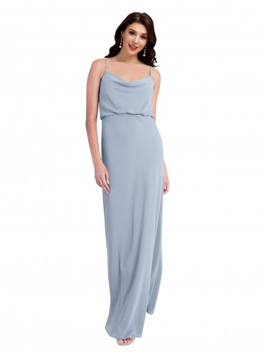 Draped Cowl Neck Long Formal Crepe Bridesmaid Dress / Prom Dress with Spaghetti Straps