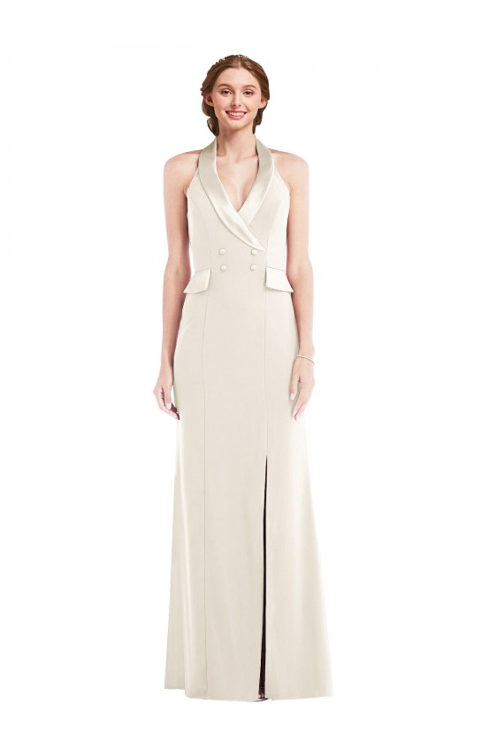 Halter Tuxedo Maxi Bridesmaid Dress / Prom Dress with Front Slit