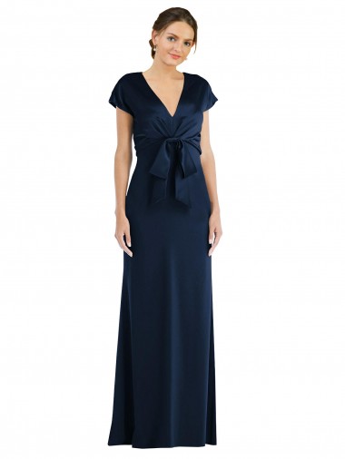 Soft Bow Blouson Bodice Trumpet Formal Crepe Bridesmaid Dress / Prom Dress