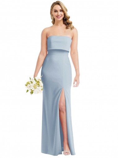 Strapless Overlay Bodice Crepe Maxi Bridesmaid Dress / Prom Dress with Front Slit
