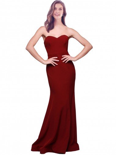 Long Full Length Sweetheart Slim Formal Crepe Bridesmaid Dress / Prom Dress with Strapless Bodice