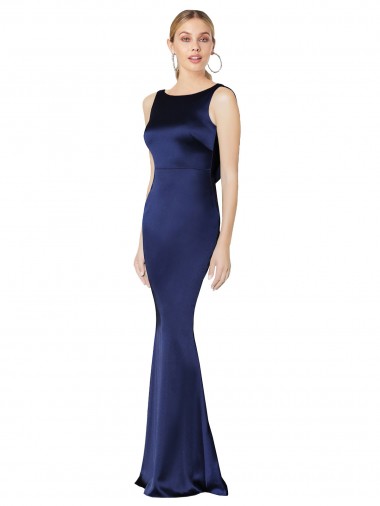 Sheath High Neck Formal Stretch Satin Bridesmaid Dress / Prom Dress Low Back