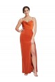 Front Cowl Neck Long Floor Length Formal Stretch Satin Bridesmaid Dress / Prom Dress with High Side Split