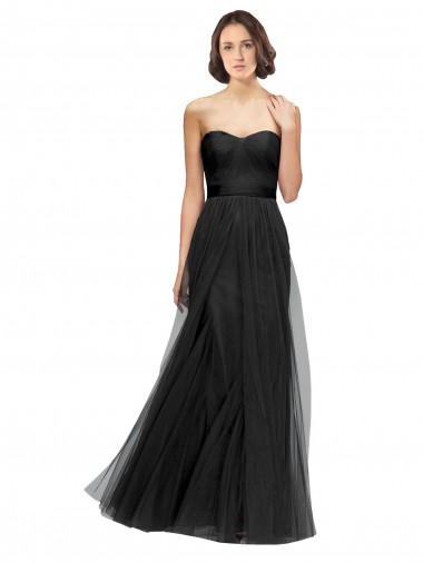 Long Tulle Bridesmaid Dress with Sweetheart Neckline and Belt
