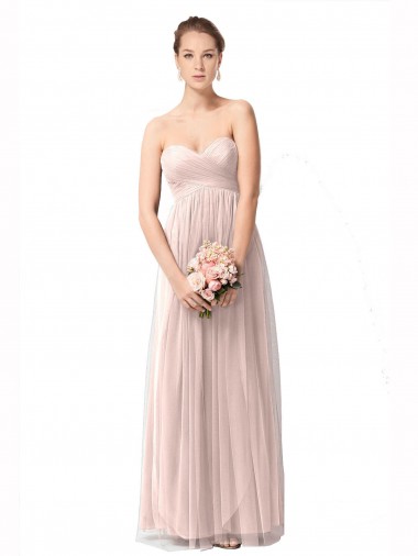 Long Sweetheart Tulle Bridesmaid Dress with Shirred Criss Cross Bodice