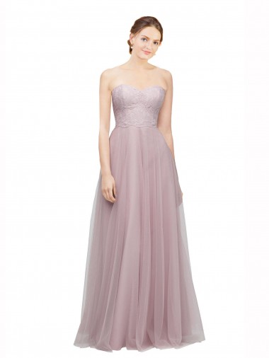 Sweetheart Neckline Long Tulle Bridesmaid Dress with Lace Bodice