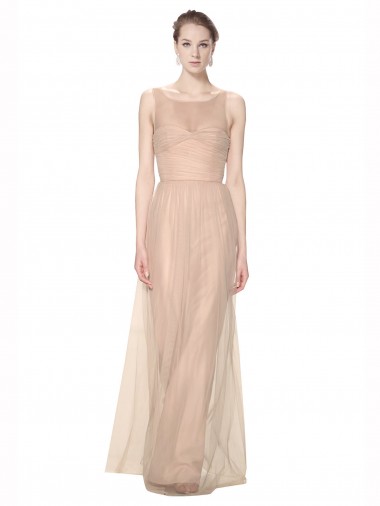 Long Tulle Bridesmaid Dress with Illusion Neck