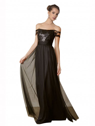 Off The Shoulder Sequined Lace Tulle Bridesmaid Dress
