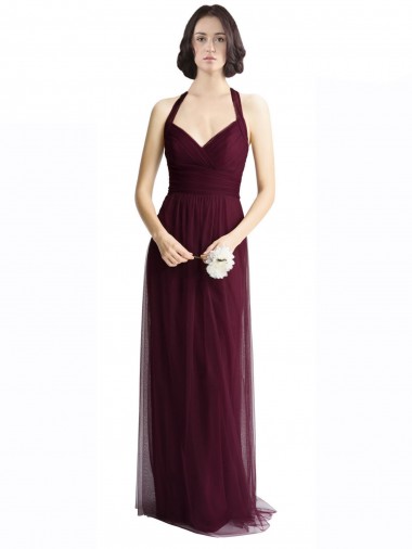 Long Tulle Bridesmaid Dress with Criss-Cross Bodice and Self Straps