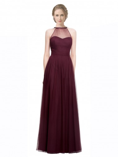 Full Length Soft Tulle Spaghetti Strap Bridesmaid Dress