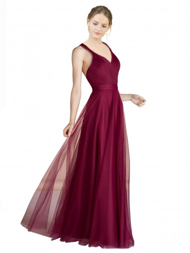 Long Sweetheart Tulle Bridesmaid Dress with Straps and Criss Cross Back