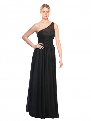 Ruched One Shoulder Tulle A-Line Bridesmaid Dress