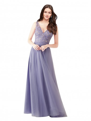 Sweetheart Tulle Bridesmaid Dress with Fully Embroidered V-Neck Bodice