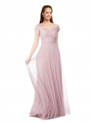 Off the Shoulder Long A-Line Tulle Bridesmaid Dress