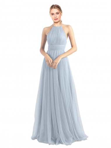 Halter Neckline Slim A-Line Tulle Bridesmaid Dress