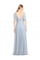 Floor Length Flutter Sleeves Long Tulle Bridesmaid Dress with Side Slit