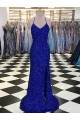 V-Neck Sleeveless Long Velvet Sequin Prom Dress