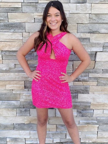 Halter Sleeveless Short Velvet Sequin Cocktail Prom Dress