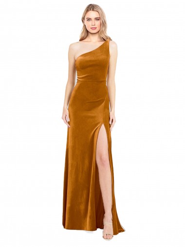 Sleek One Shoulder Long Formal Velvet Bridesmaid Dress / Prom Dress