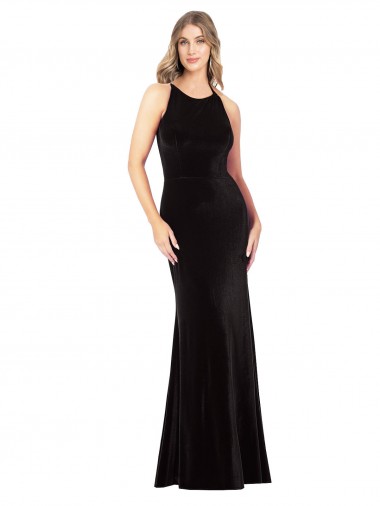 Vintage Velvet High Neck Formal Bridesmaid Dress / Prom Dress with Strappy Back