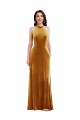 High-Neck Halter Velvet Maxi Bridesmaid Dress / Prom Dress with Front Slit