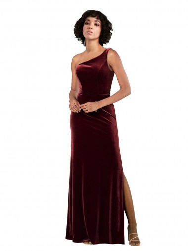 Formal One Shoulder Floor-Length Velvet Bridesmaid Dress / Prom Dress